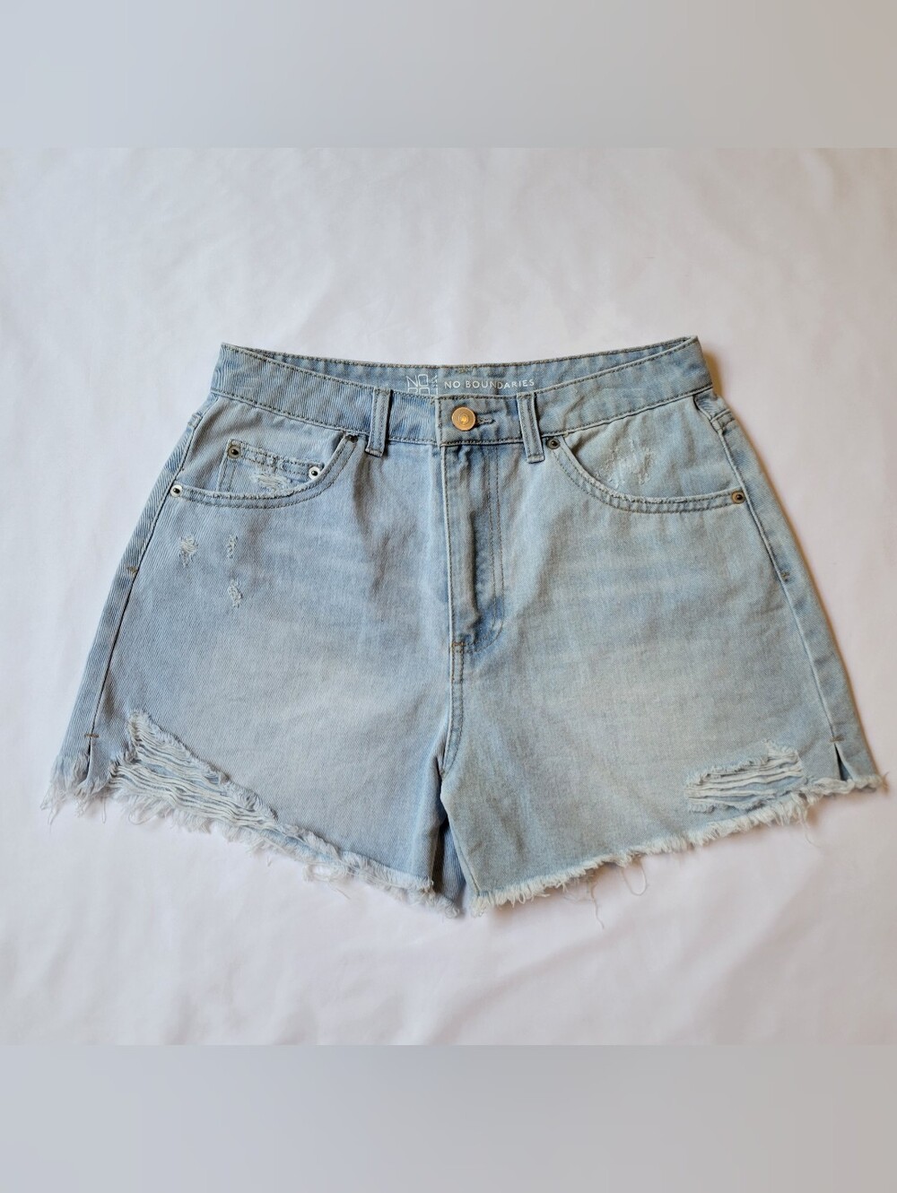 No Boundaries Womens Distressed Jean Shorts Juniors Sz 7 Light Wash High Waisted